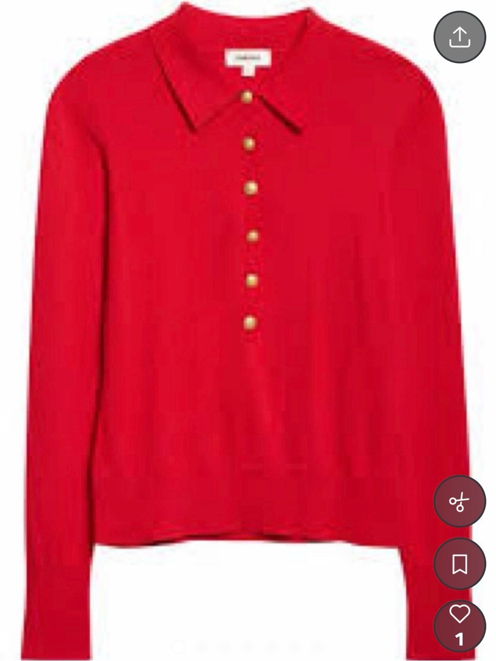 L'AGENCE Red Collared Polo-Style Sweater with Gold Buttons